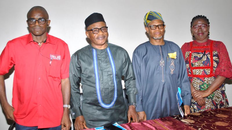 (L-R): Editor-in Chief, ITREALMS Media, Sir Remmy Nweke; Editor-in-Chief, Political Economist and Vice President, South, Guild of Corporate Online Publishers (GOCOP), Mr. Ken Ugbechie; National President, Association of Waste Managers of Nigeria (AWAMN), Mr. Olugbega Adebola and  President, Domain Name System (DNS Women) Nigeria, Mrs. Nkem Nweke, during the 2023  ITREALMS E-Waste Dialogue on the Theme: ‘You Can Recycle Anything with a Plug, Battery or Cable!’ in Lagos, recently.