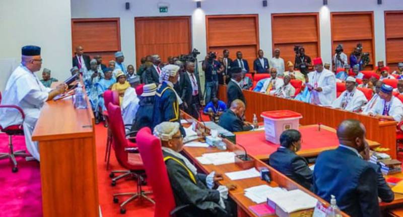 Senate President, Godswill Akpabio, addressing lawmakers during the retreat.