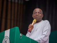 Governor Otti speaking during the anniversary event.