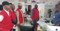 * EFCC Plateau State monitoring team on a visit to INEC office in Jos, meeting with the state REC on Friday.