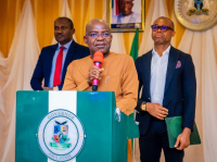Governor Alex Otti speaking at the dinner in honour of the visiting ANPA members on free medical mission to Abia.