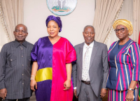 Governor Otti and his wife, Mrs. Priscilla Otti, with the visiting Deeper Life GO, Pastor Kumuyi, and his wife, Mummy Esther.