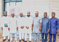 The Executive Vice Chairman /CEO of National Agency for Science and Engineering Infrastructure (NASENI), Mr Khalil Suleiman Halilu (middle), on his left, Director of Information, Protocol and New Media (NASENI) Mr Segun Ayeoyenikan; Director of Manufacturing Services, (NASENI), Dr Olayode Olasupo; Deputy Director Information (NASENI), Mr Chima Akwaja and first from left, PA to EVC /CEO of NASENI, Sufyan Baffa; SA to EVC on Intergovernmental Relations and Partnerships, Dr Mohammed Dahiru  and CEO, Cerca Africa, Sam Obafemi when the EVC /CEO of NASENI declared open a 5-Day training for Information, Protocol and New Media Officers of the Agency at the Exclusive Serene Hotel, Wuye, Abuja on Monday, January, 8 2024.