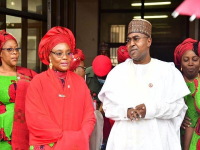   NDLEA Chairman, Brig. Gen. Mohammed Buba Marwa (Left) standing with the National President of NAOWA, Hajia Salamatu Yahaya (right).