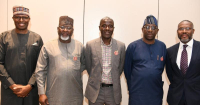 L-R: President, Association of Licensed Telecommunications Operators of Nigerian, Gbenga Adebayo; Executive Commissioner, Technical Services, Nigerian Communications Commission (NCC), Ubale Maska; Executive Vice Chairman/Chief Executive Officer, NCC, Aminu Maida; Executive Commissioner,  Stakeholder Management, NCC, Adeleke Adewolu; and President, Association of Telecommunications Companies of Nigeria, Tony Emoekpere, at NCC EVC’s interactive session with chief executives of telecom companies in Nigeria, in Lagos on Thursday, November 16, 2023.
