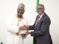 ICPC Chairman, Dr Musa Adamu Aliyu, SAN (right) and Comrade Auwal Musa Rafsanjani, Executive Director, CISLAC (left) during a visit to ICPC Headquarter in Abuja by CISLAC.