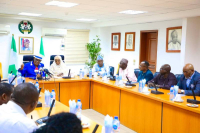 *  L-R:  FCT Minister, Nyesom Wike and his Minister of State, Hajia Mariya Mahmoud Bunkure, addressing some of the FCTA top officials.